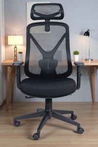 Godrej Chariot mesh office chair with black finish, adjustable headrest and armrests
